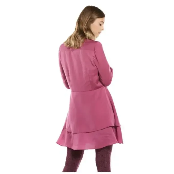 The J Peterman Company Size 18 Satin Double Peplum Dress Tunic Magenta m15 - Picture 2 of 9